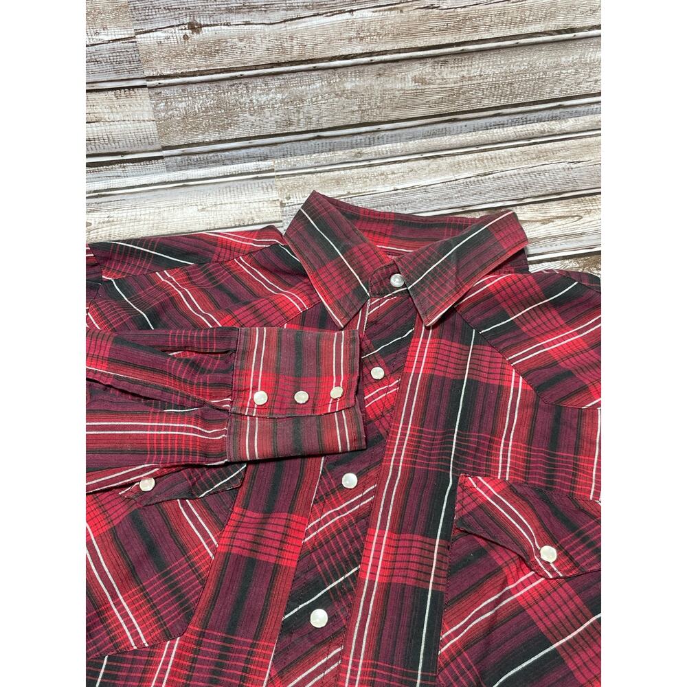 Wrangler Men's Pearl Snap Long Sleeve Shirt Red Black Large‎